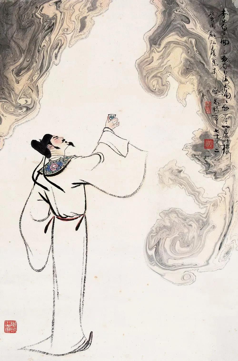 ▲“詩仙”李白勸自己喝酒：“舉杯邀明月，對(duì)飲成三人”。（圖片來源：三聯(lián)生活周刊）